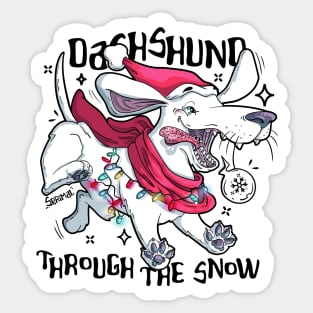 Dachshund through the snow Christmas pun Sticker